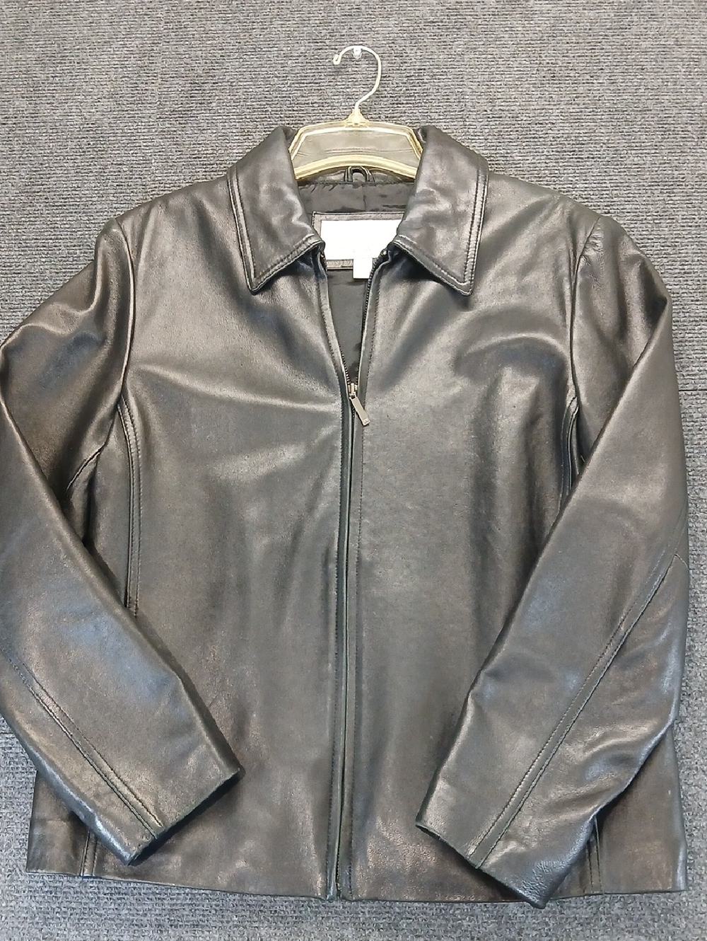 Nine West Women's SZ LG Black Leather Zip-Front Moto Style Jacket